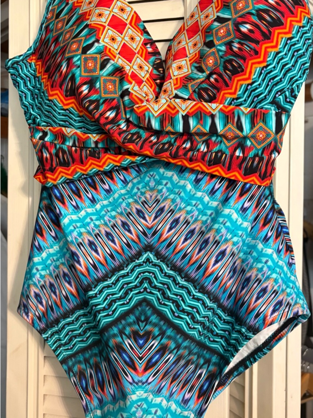 Miraclesuit Turquoise, Orange & Black Geometric One-Piece